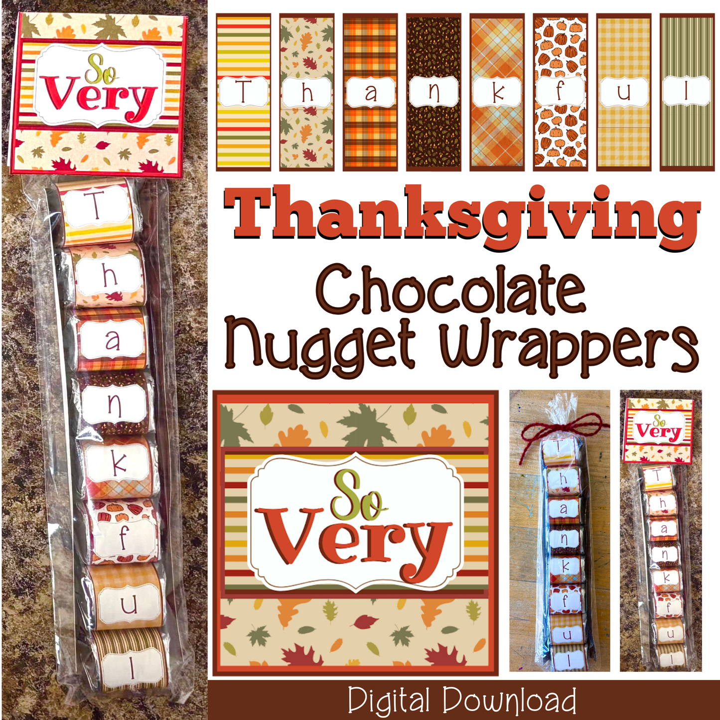 ๐ Printable Thanksgiving Nugget Chocolate Bar Wrappers | Fall Party Favors | DIY Thanksgiving Table Gifts