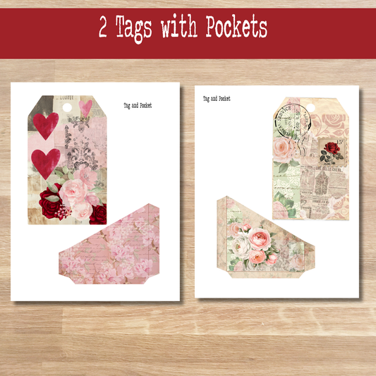 Valentine Loaded Pocket Tags Kit | Stuffed Junk Journal Pockets | Printable Ephemera for Journals, Scrapbooking & Card Making