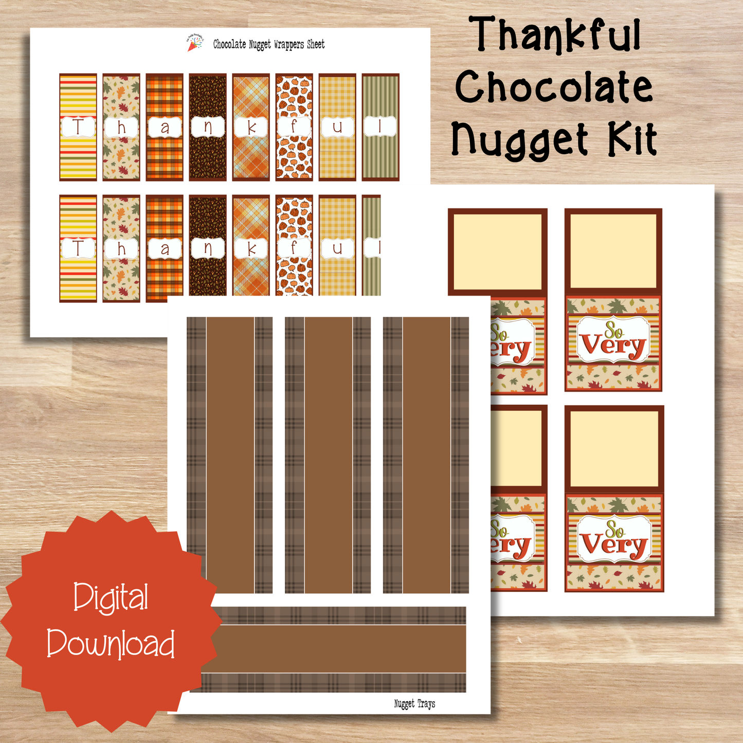 ๐ Printable Thanksgiving Nugget Chocolate Bar Wrappers | Fall Party Favors | DIY Thanksgiving Table Gifts