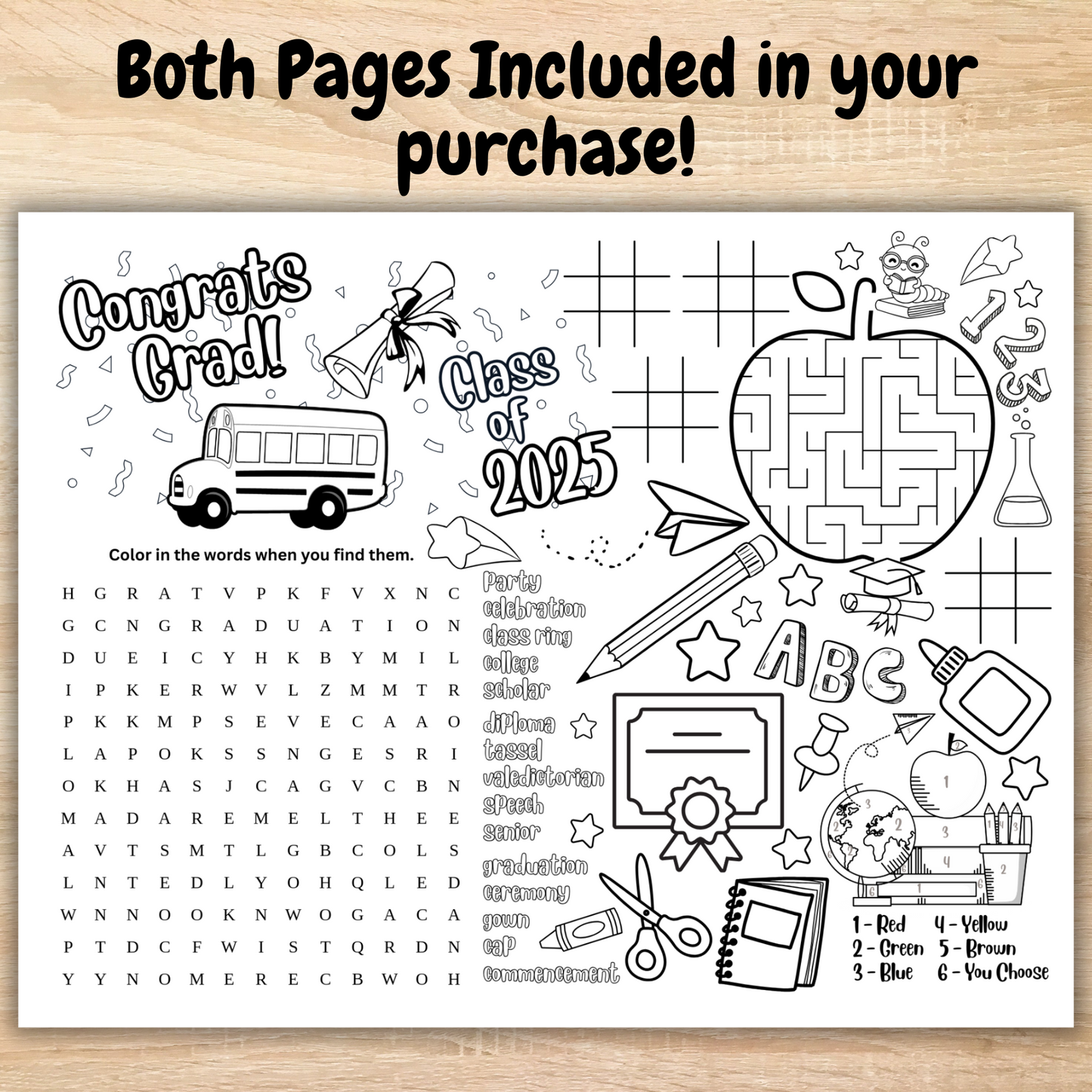 Graduation Printable Activity Coloring Page Placemats