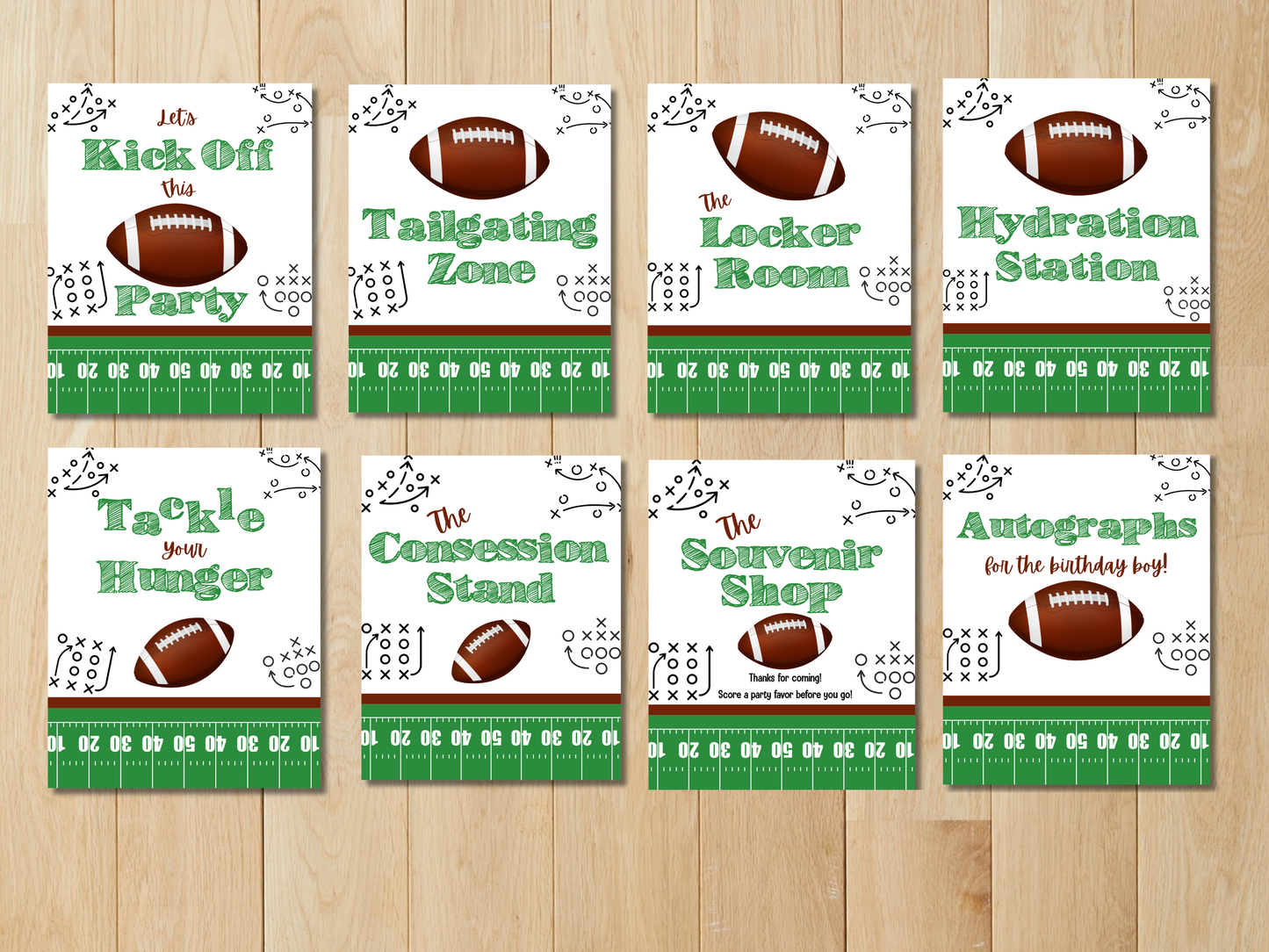 Football Party Signs — Game Day Birthday Décor (Digital Download, Set of 10)