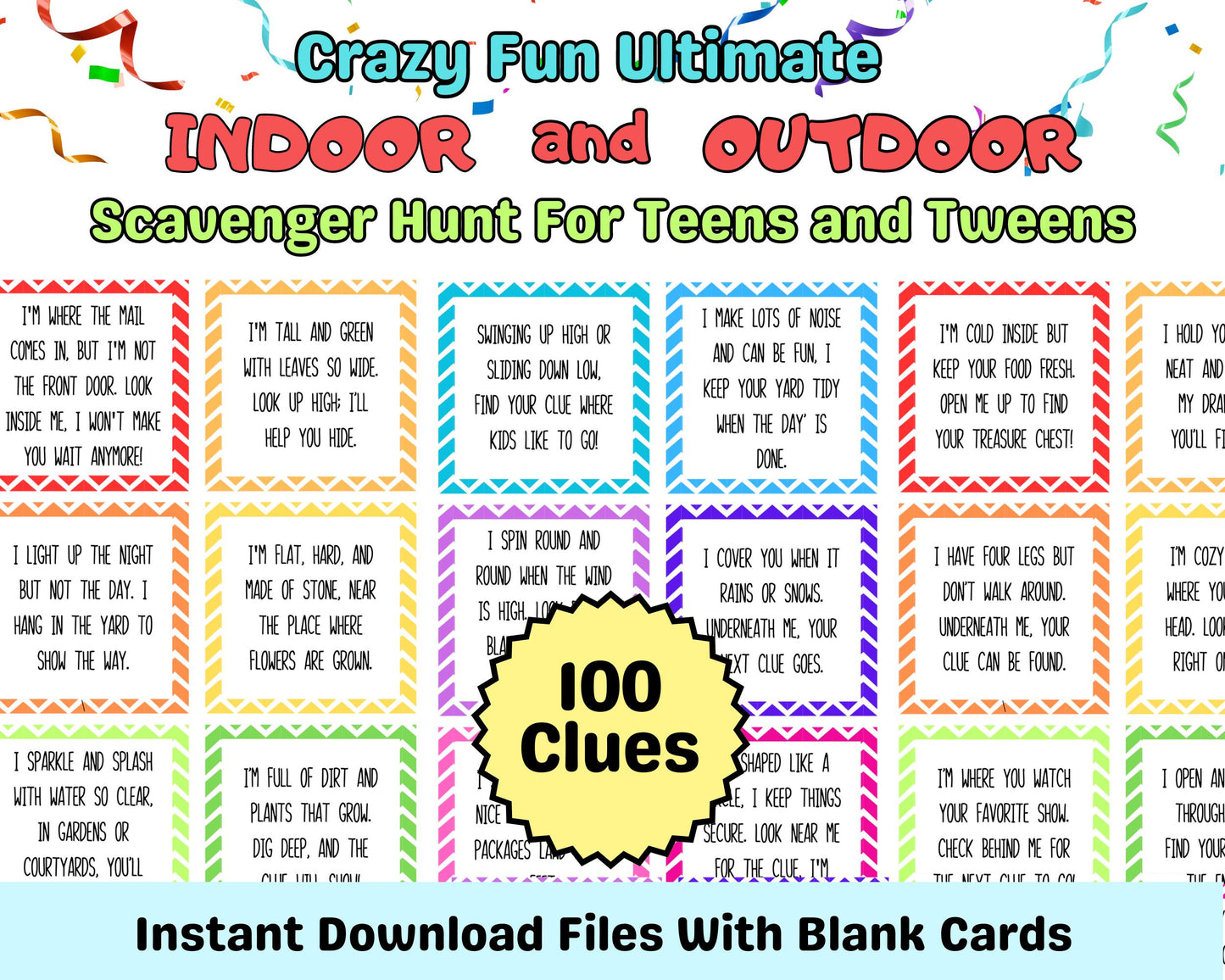 Fun Ultimate Indoor Outdoor Scavenger Hunt For Teen & Tweens Older Kids Scavenger Hunt Teenager Birthday Hunt Teen Party Game Tricky Riddle