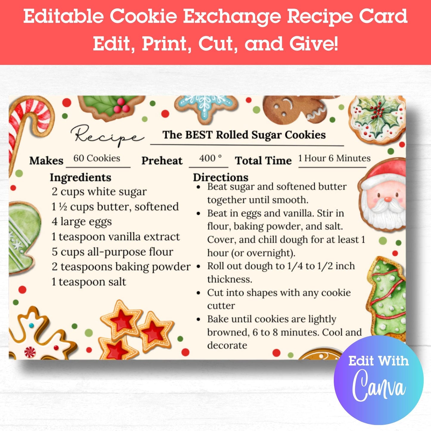 π Editable Christmas Cookie Exchange Recipe Cards β Instant Digital Download