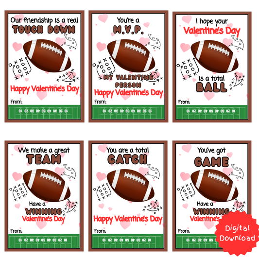 Printable Football Valentine Cards for Kids | Classroom & Teacher Set