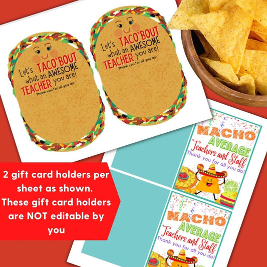 Teacher Appreciation DIY Printable Gift BUNDLE Taco 'bout, Nacho Average Teacher, Holy Guacamole, Teacher Appreciation, Staff Appreciation