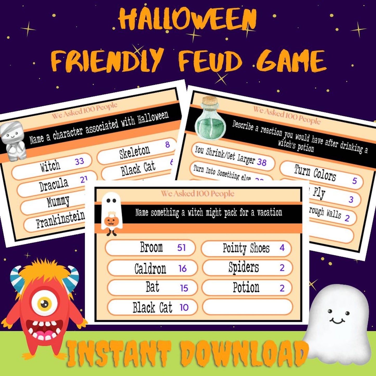 Friendly Feud Halloween Party Game, Family Game Night