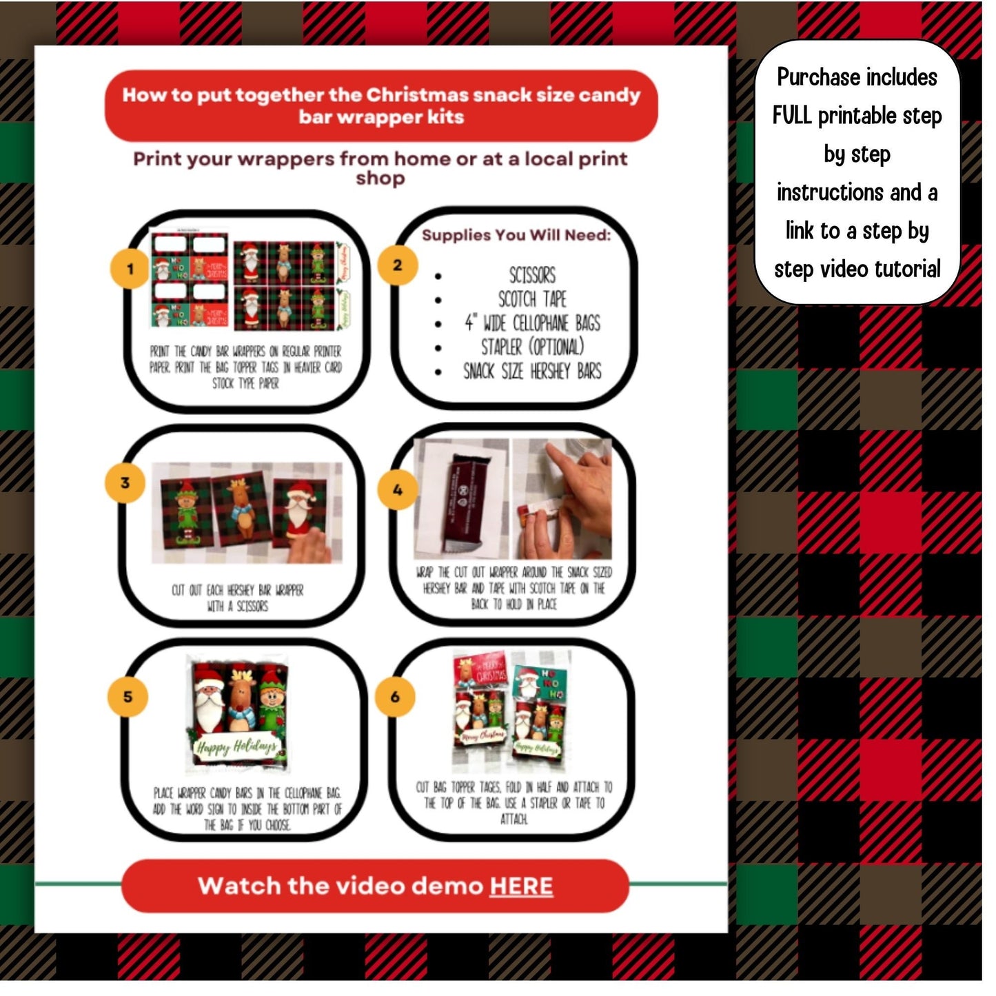 Printable Christmas Snack Size Candy Bar Wrappers | DIY Holiday Chocolate Favors & Gift Tags