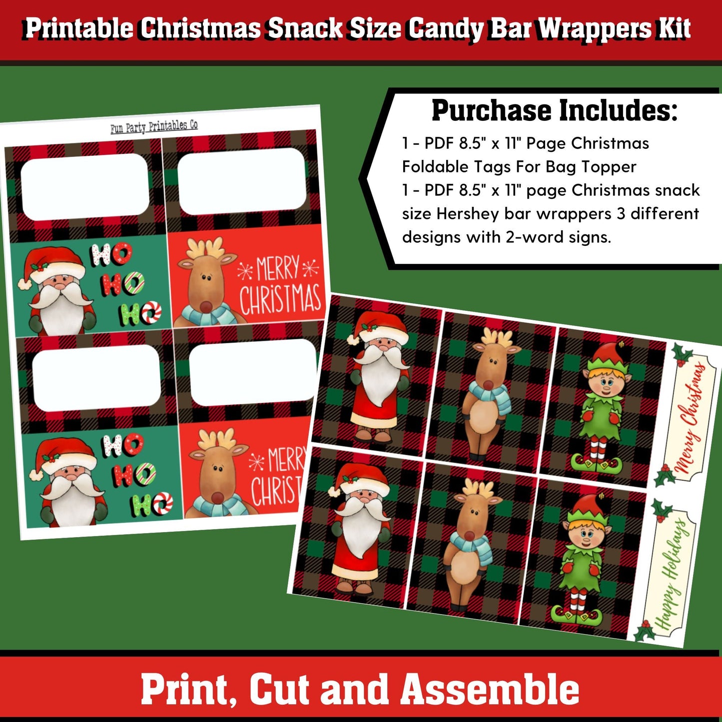 Printable Christmas Snack Size Candy Bar Wrappers | DIY Holiday Chocolate Favors & Gift Tags