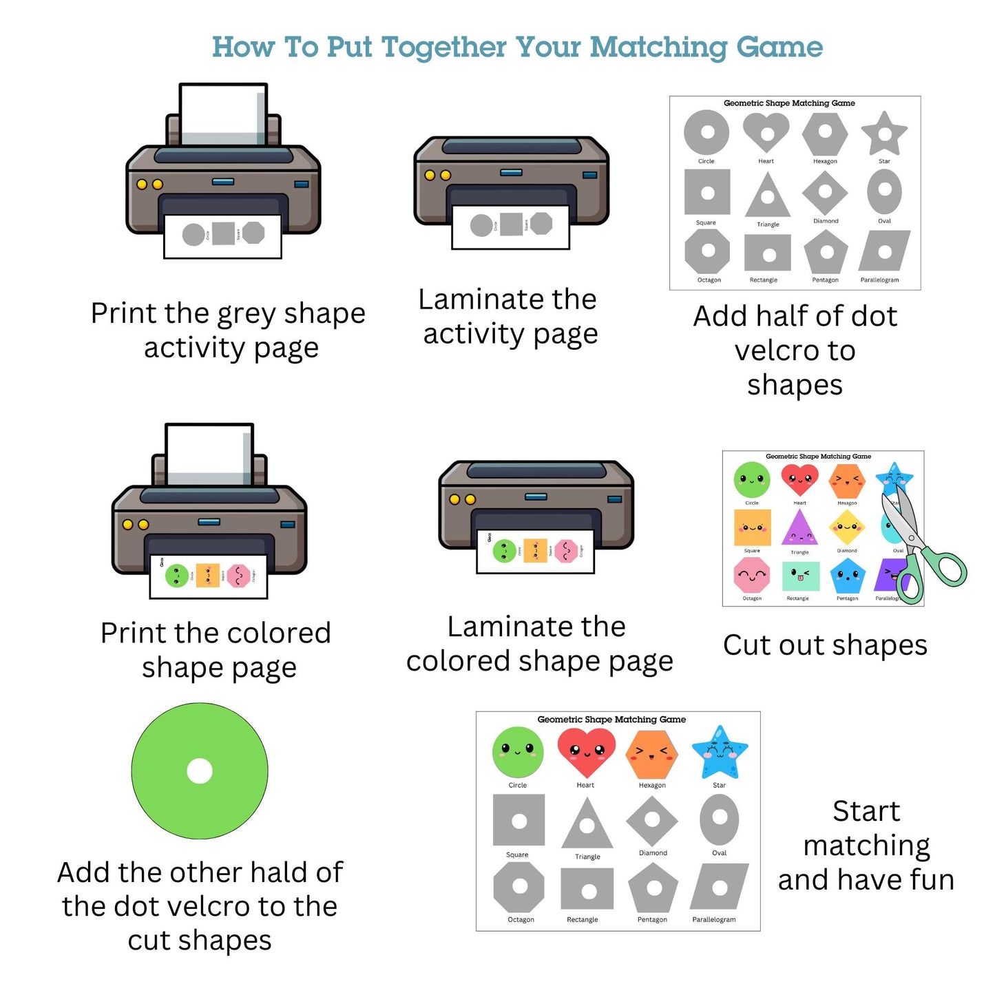Shapes Matching Game Activity Printable PDF Pages, Fun Toddler, Preschool& Homeschool Learning Game, Montessori Educational PDF For Kids