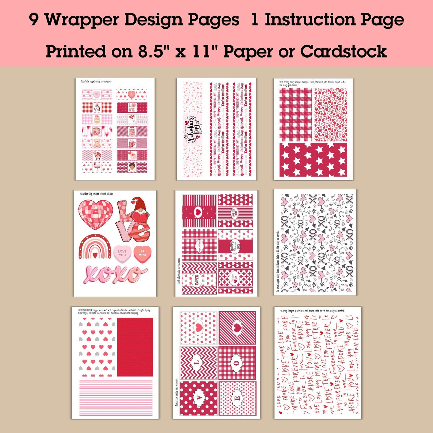 Valentine's Day Candy Bouquet Printable Wrappers (PDF Pattern)