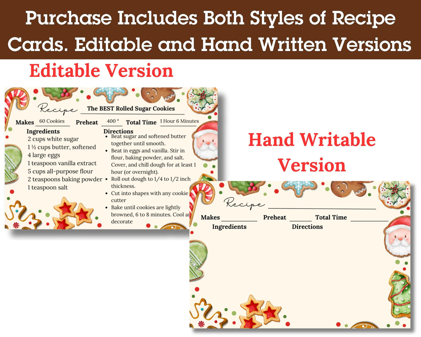 π Editable Christmas Cookie Exchange Recipe Cards β Instant Digital Download