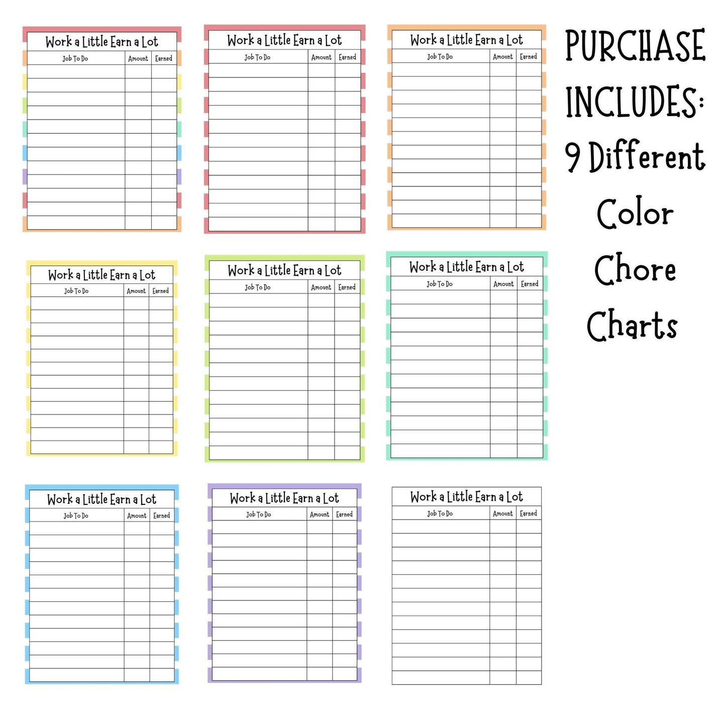 EDITABLE Chore Chart, Daily Routine Checklists, Rewards, Allowance, Responsibility Chart, Allowance Earning Track, Work a Little Earn a Lot