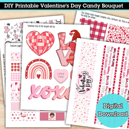 Valentine's Day Candy Bouquet Printable Wrappers (PDF Pattern)