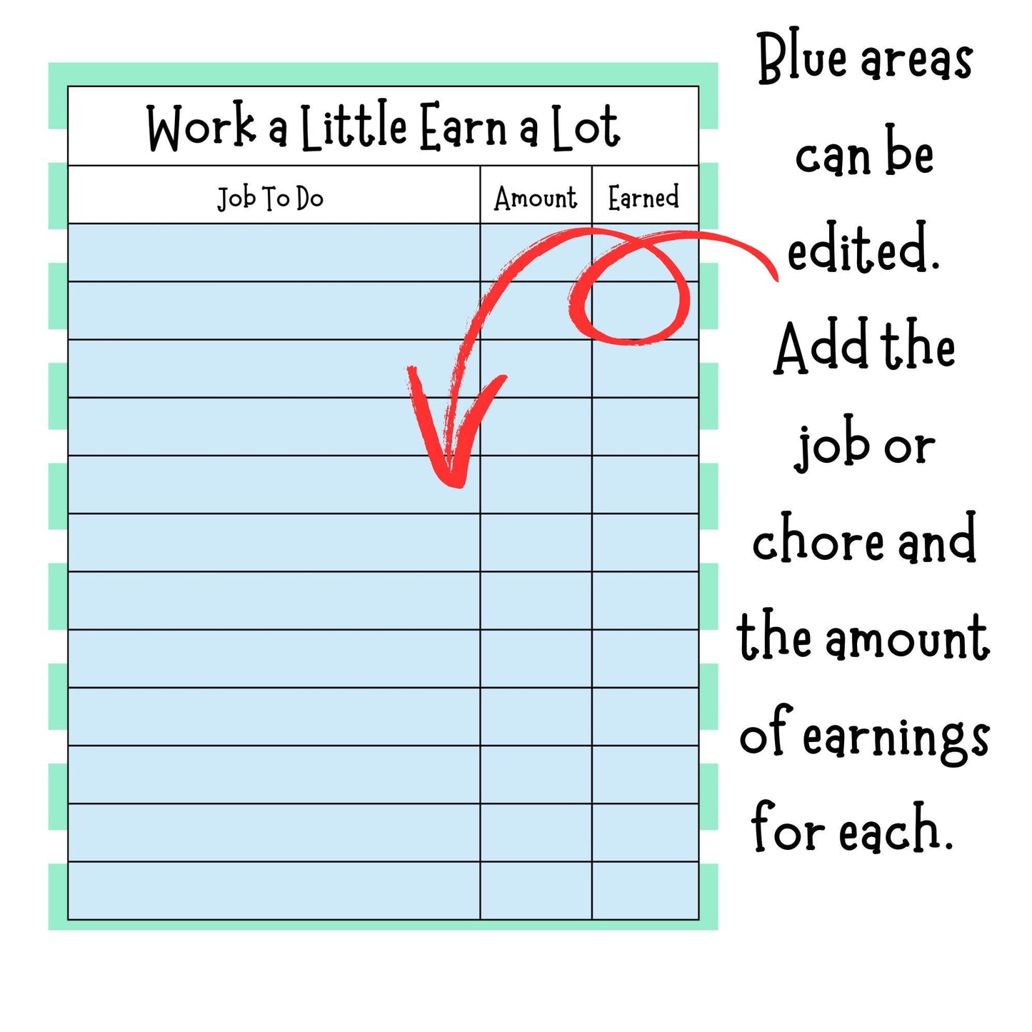 EDITABLE Chore Chart, Daily Routine Checklists, Rewards, Allowance, Responsibility Chart, Allowance Earning Track, Work a Little Earn a Lot