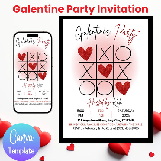 Editable Galentine's Day Invitation Canva Template, Galentine's Girls Night Out Invitation,Valentine's party