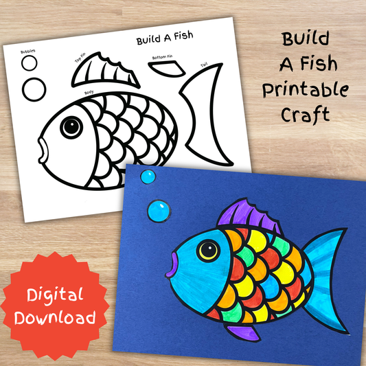 Fish Printable Craft - Build a Fish Activity for Kids - Preschool Printable - Preschool Activity Center - Summer Craft - Homeschool Art