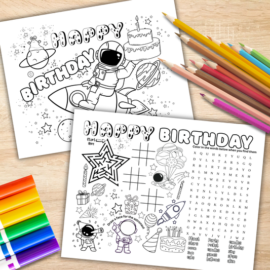 Outer Space Birthday Party Activity Coloring Page Placemats