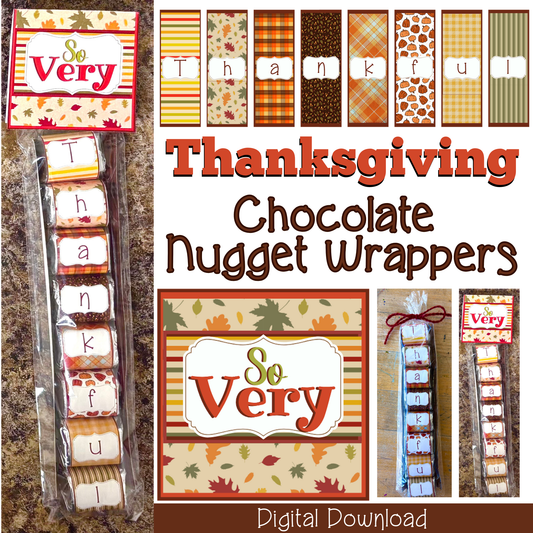 🍁 Printable Thanksgiving Nugget Chocolate Bar Wrappers | Fall Party Favors | DIY Thanksgiving Table Gifts
