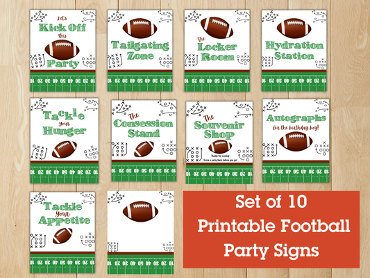Football Party Signs — Game Day Birthday Décor (Digital Download, Set of 10)