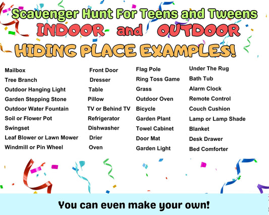 Fun Ultimate Indoor Outdoor Scavenger Hunt For Teen & Tweens Older Kids Scavenger Hunt Teenager Birthday Hunt Teen Party Game Tricky Riddle