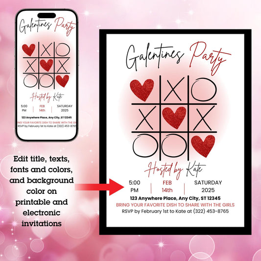 Editable Galentine's Day Invitation Canva Template, Galentine's Girls Night Out Invitation,Valentine's party