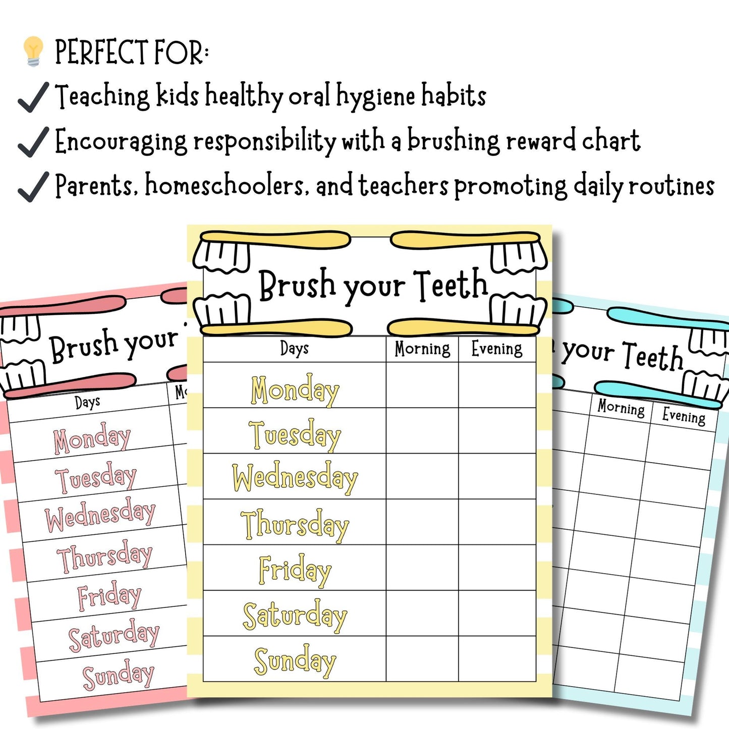 Brush Teeth PRINTABLE, Brush Teeth Chart, Toddler Brushing, Teeth Brushing Chart, Tooth Brushing Schedule, Weekly Brushing Checklist