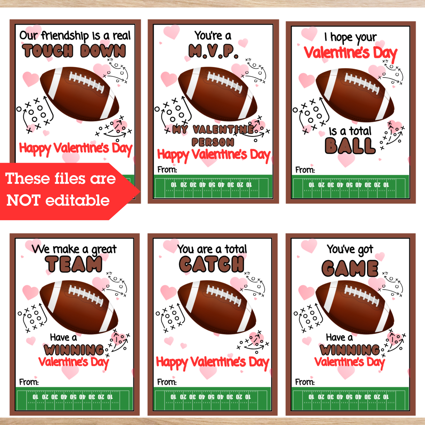 Printable Football Valentine Cards for Kids | Classroom & Teacher Set