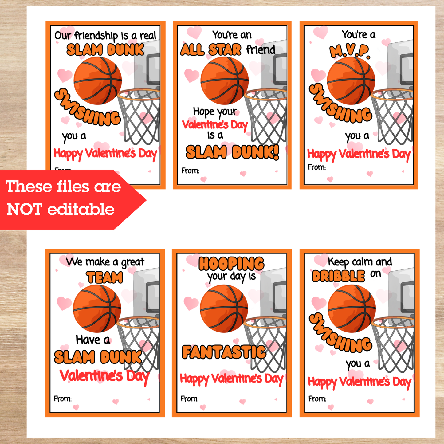 Basketball Valentine Cards for Kids Classroom |Printable Sports Valentines | Class Exchange + Teacher Cards