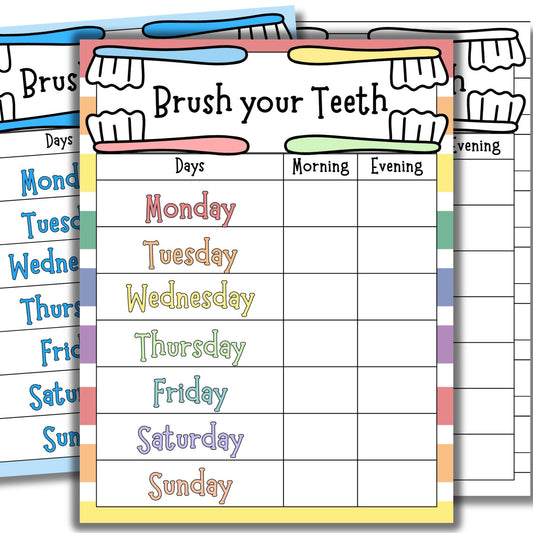 Brush Teeth PRINTABLE, Brush Teeth Chart, Toddler Brushing, Teeth Brushing Chart, Tooth Brushing Schedule, Weekly Brushing Checklist