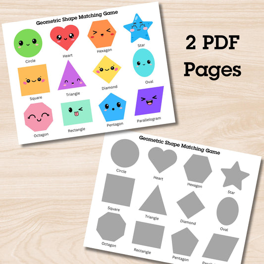 Shapes Matching Game Activity Printable PDF Pages, Fun Toddler, Preschool& Homeschool Learning Game, Montessori Educational PDF For Kids