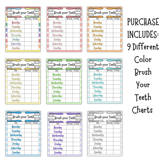 Brush Teeth PRINTABLE, Brush Teeth Chart, Toddler Brushing, Teeth Brushing Chart, Tooth Brushing Schedule, Weekly Brushing Checklist