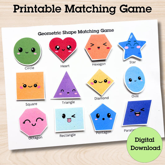 Shapes Matching Game Activity Printable PDF Pages, Fun Toddler, Preschool& Homeschool Learning Game, Montessori Educational PDF For Kids