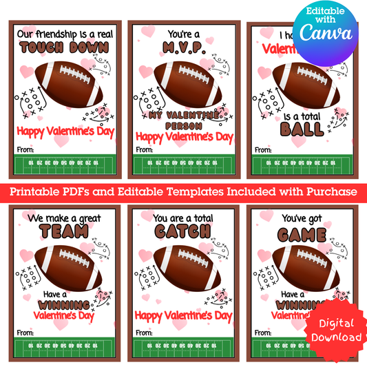 Printable Football Valentine Cards for Kids | Classroom & Teacher Set