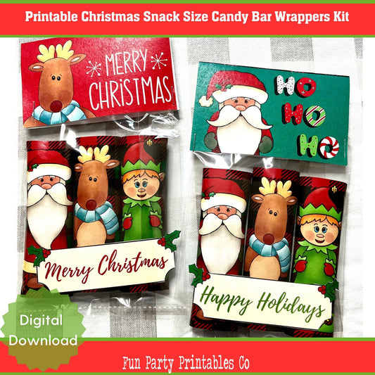 Printable Christmas Snack Size Candy Bar Wrappers | DIY Holiday Chocolate Favors & Gift Tags