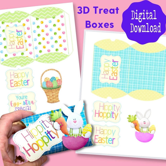 Hippity Hoppity Easter 3D Pillow Box Printable | DIY Easter Basket Gifts & Stuffers