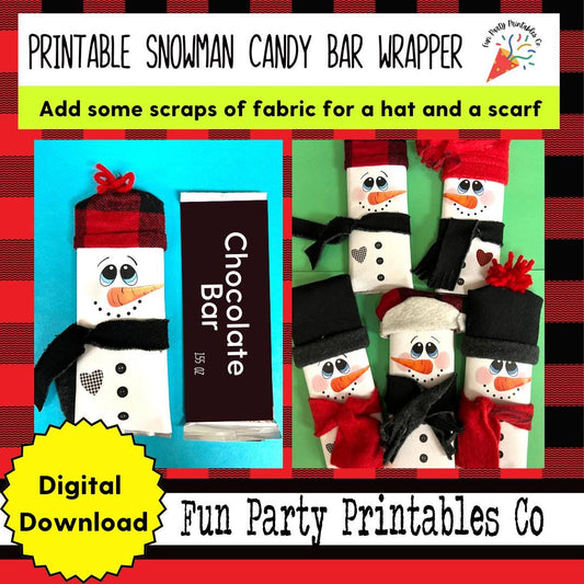 Snowman Printable Candy Bar Wrapper, Candy Stocking Stuffer, Christmas Candy Bar Wrapper, Party Favor Gift, DIY Printable Gift Idea, Candy