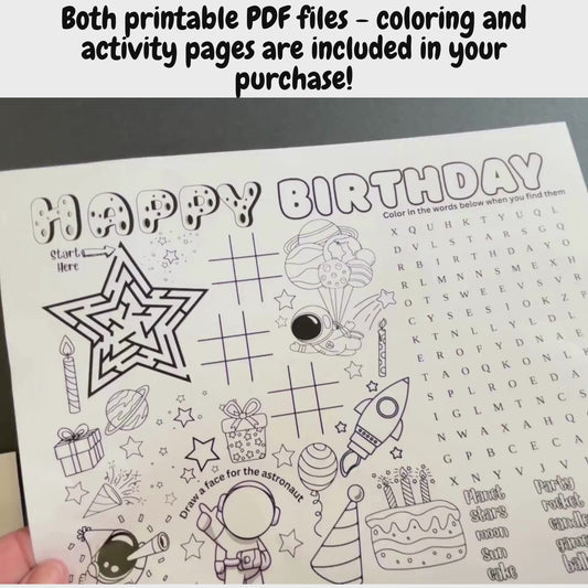 Outer Space Birthday Party Activity Coloring Page Placemats